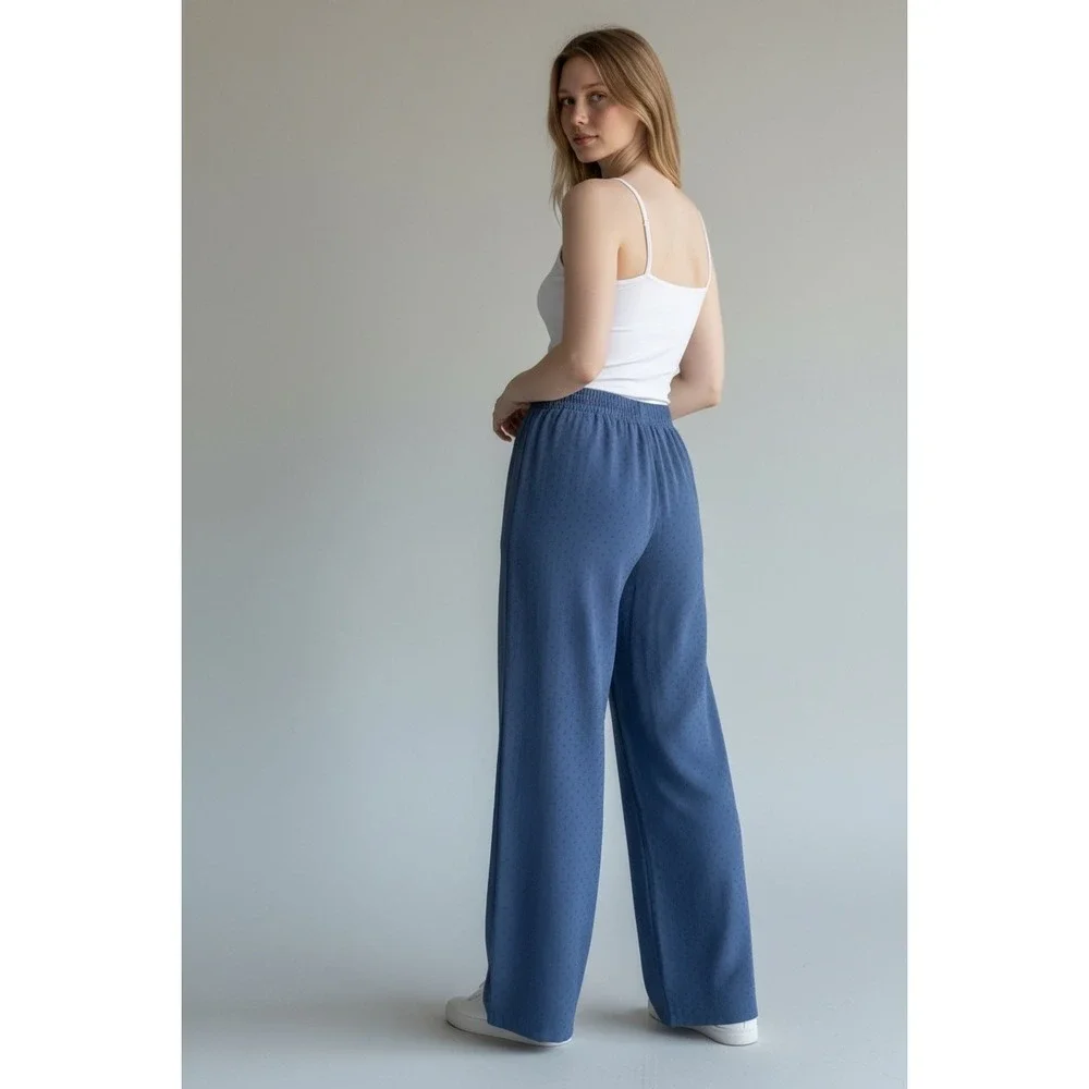 NYCC New York Clothing Co Blue Textured Wide Leg Pants Tie Waist Large‎